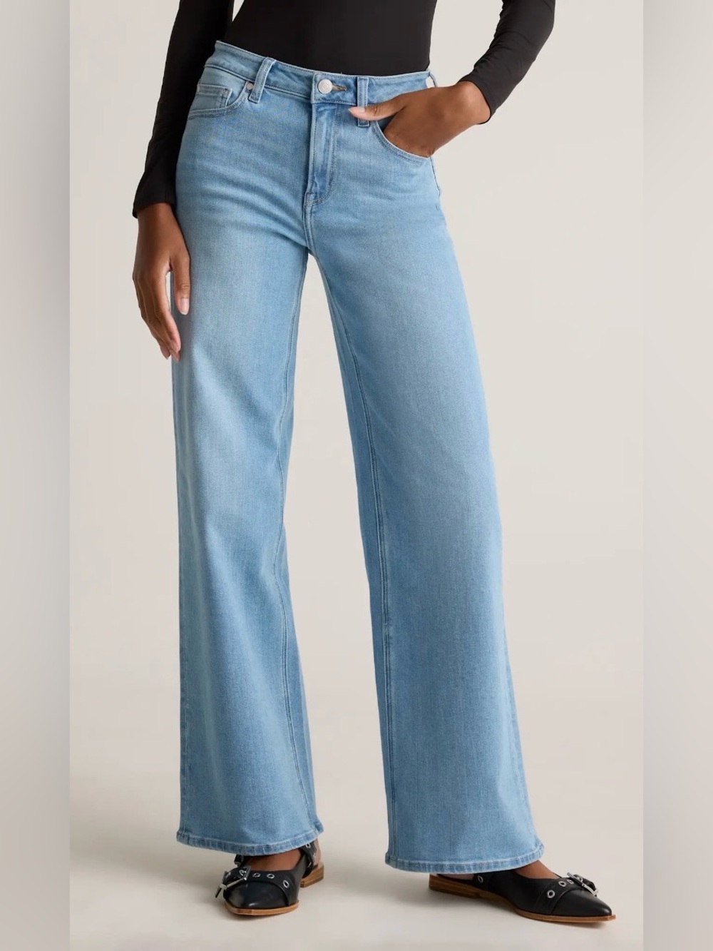 Quince Bella Stretch Wide Leg Jeans in Frosted Blue Size 30